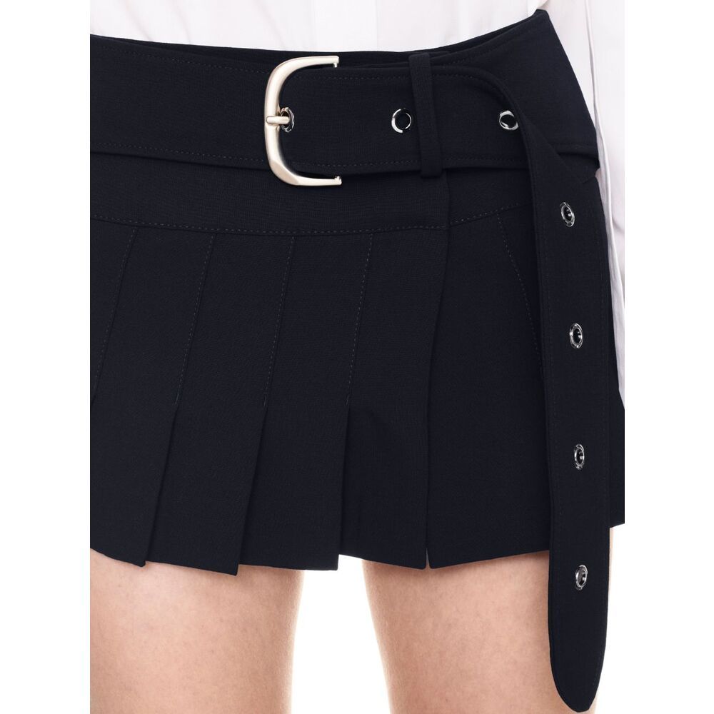 Off-white Belted Stretch-wool Pleated Mini Wrap Skirt In Black