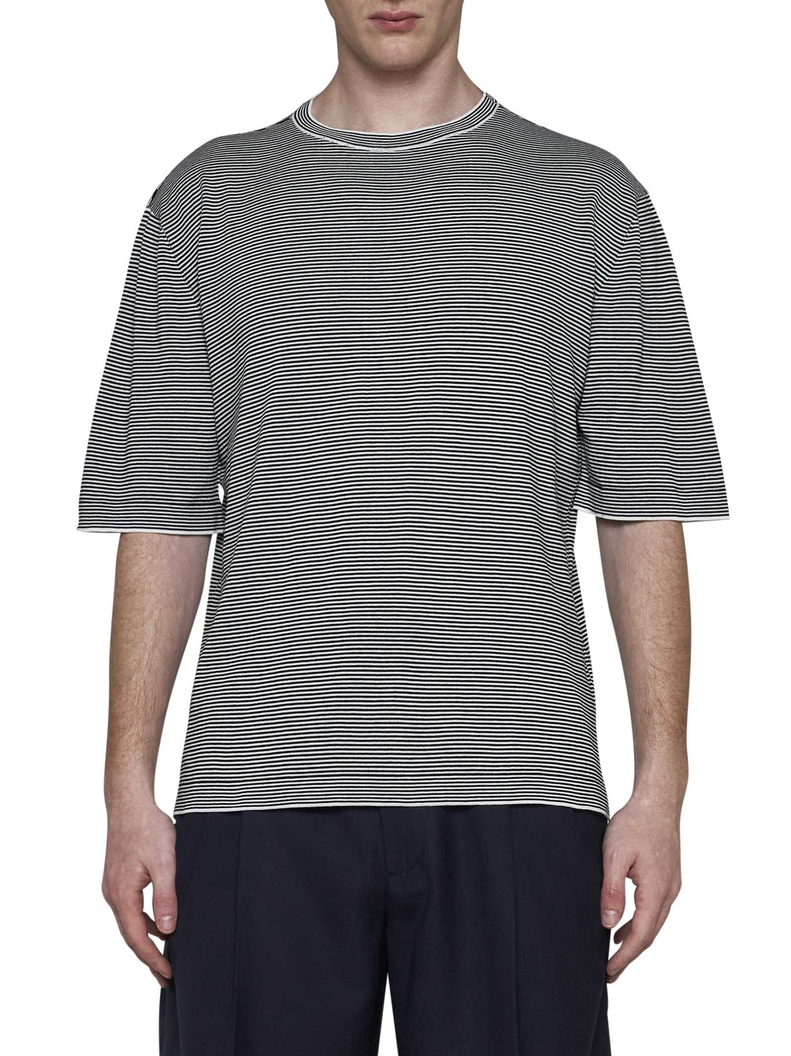 Lardini Striped Knitted T-shirt In Gray