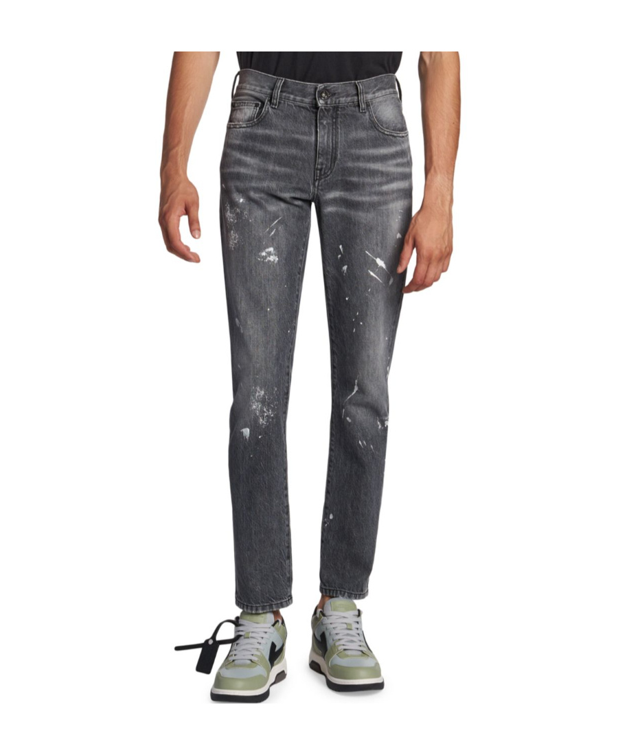 Off-white Diag-stripe Distressed Jeans In Black