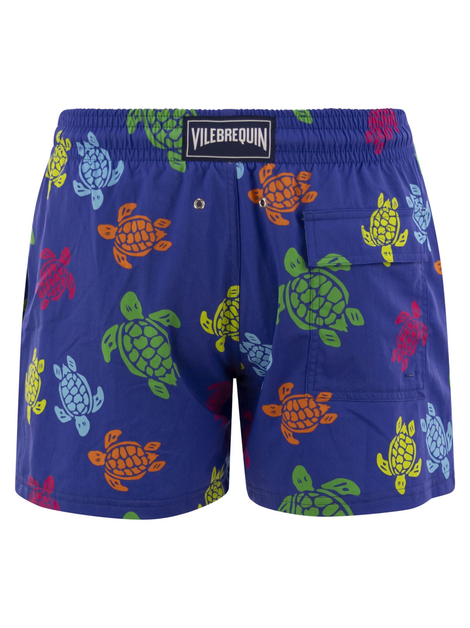 Vilebrequin Tortues Multicolor Elasticized Men`s Swim Shorts In Blue