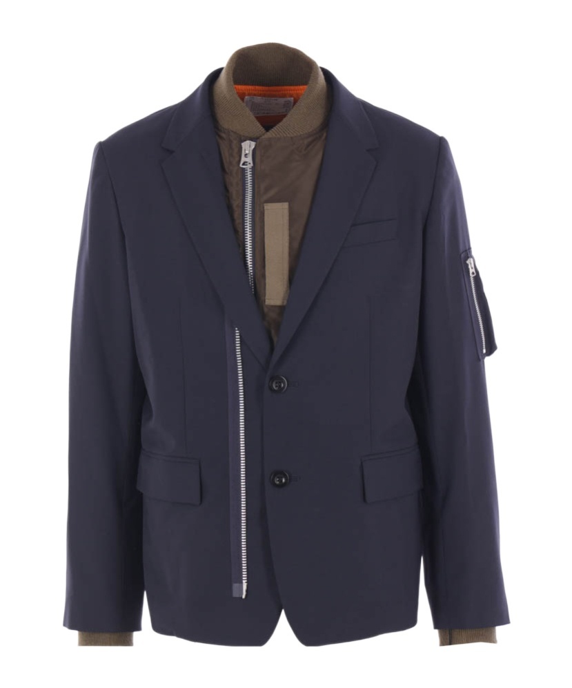 Sacai Zip-detail Button Jacket In Blue