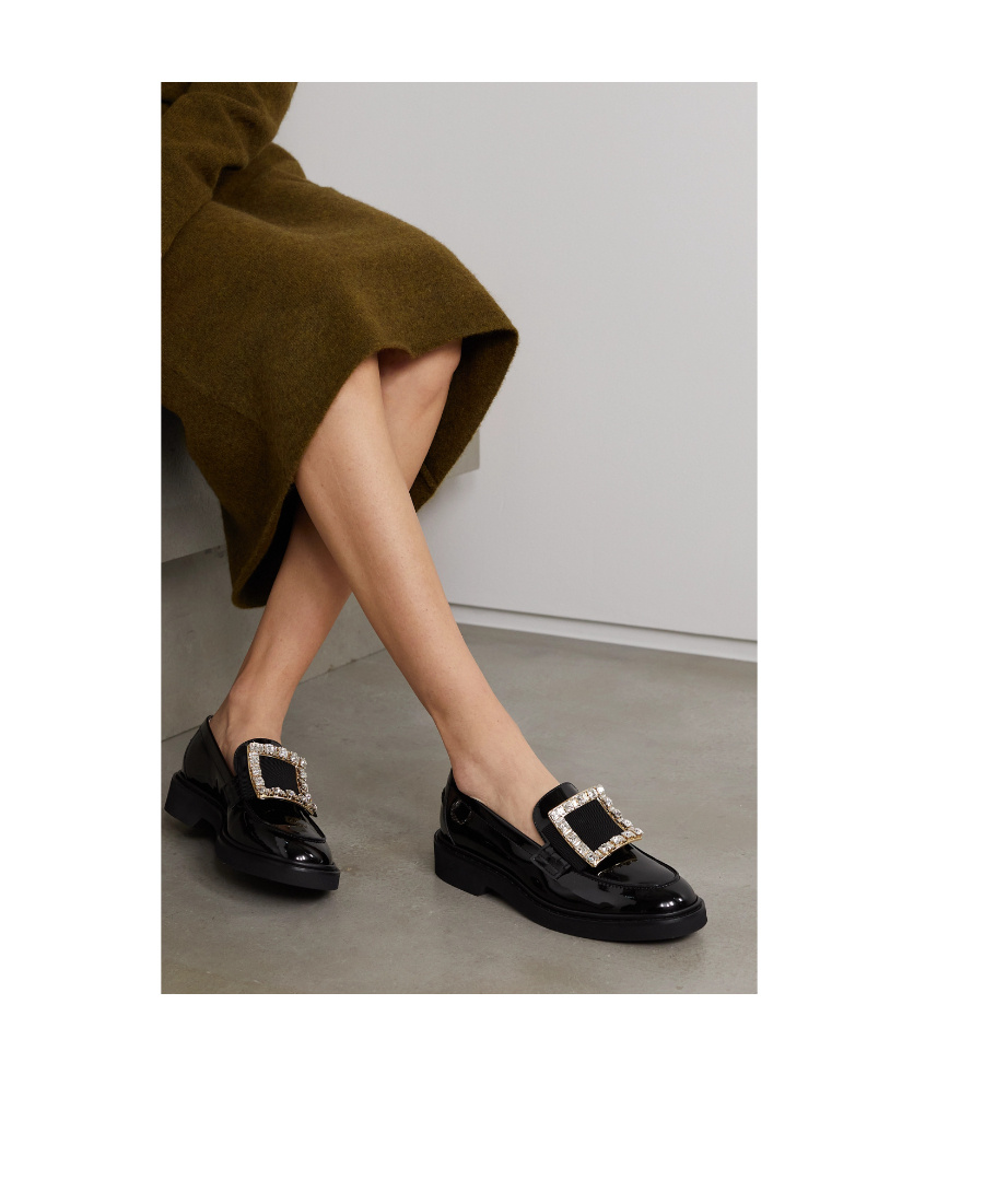 Shop Roger Vivier Crystal-embellished Patent Leather Loafers In Black