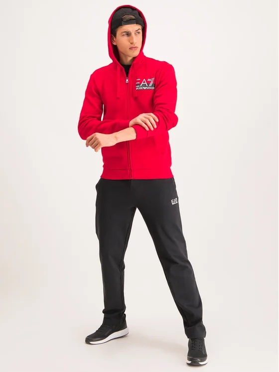 Ea7 Zipper Hooded Sweater In Red
