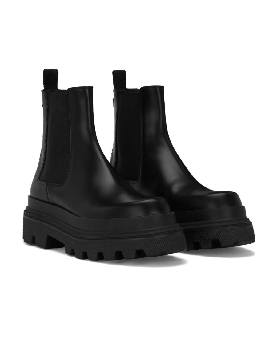 Dolce & Gabbana High Trekking Brushed Leather Chelsea Boots In Black