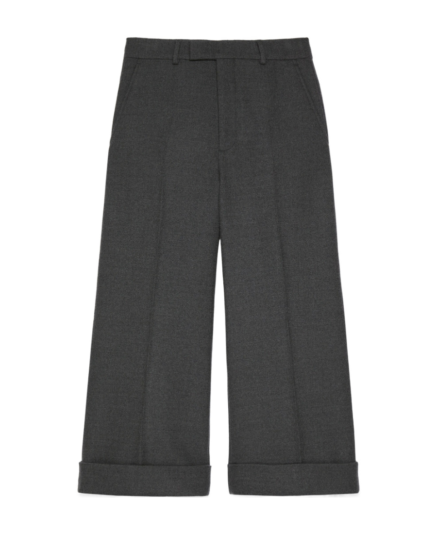 Gucci Cropped Flared Wool Trousers In Gray