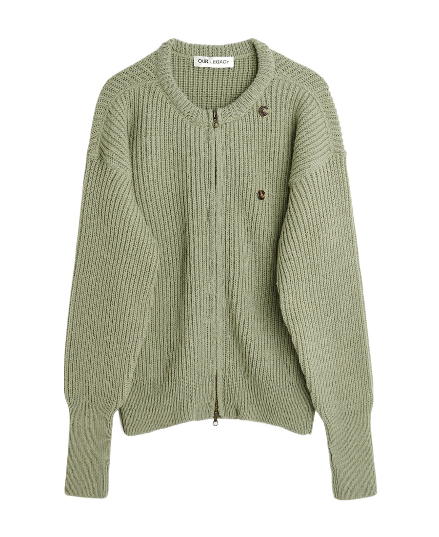 Our Legacy Zip-up Virgin Wool Cardigan In Green