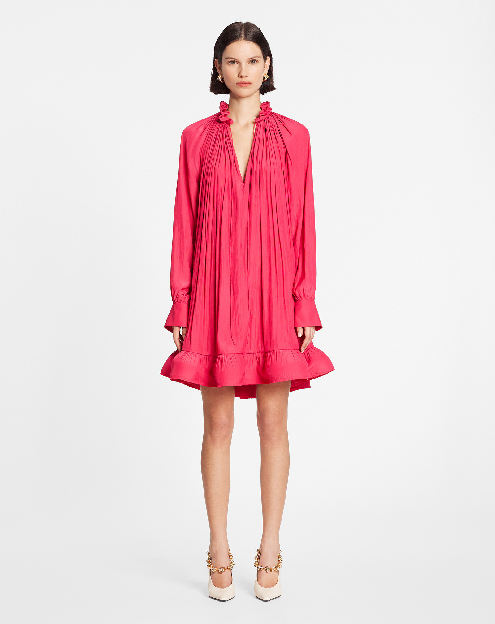 LANVIN RUFFLED CHARMEUSE MINIDRESS