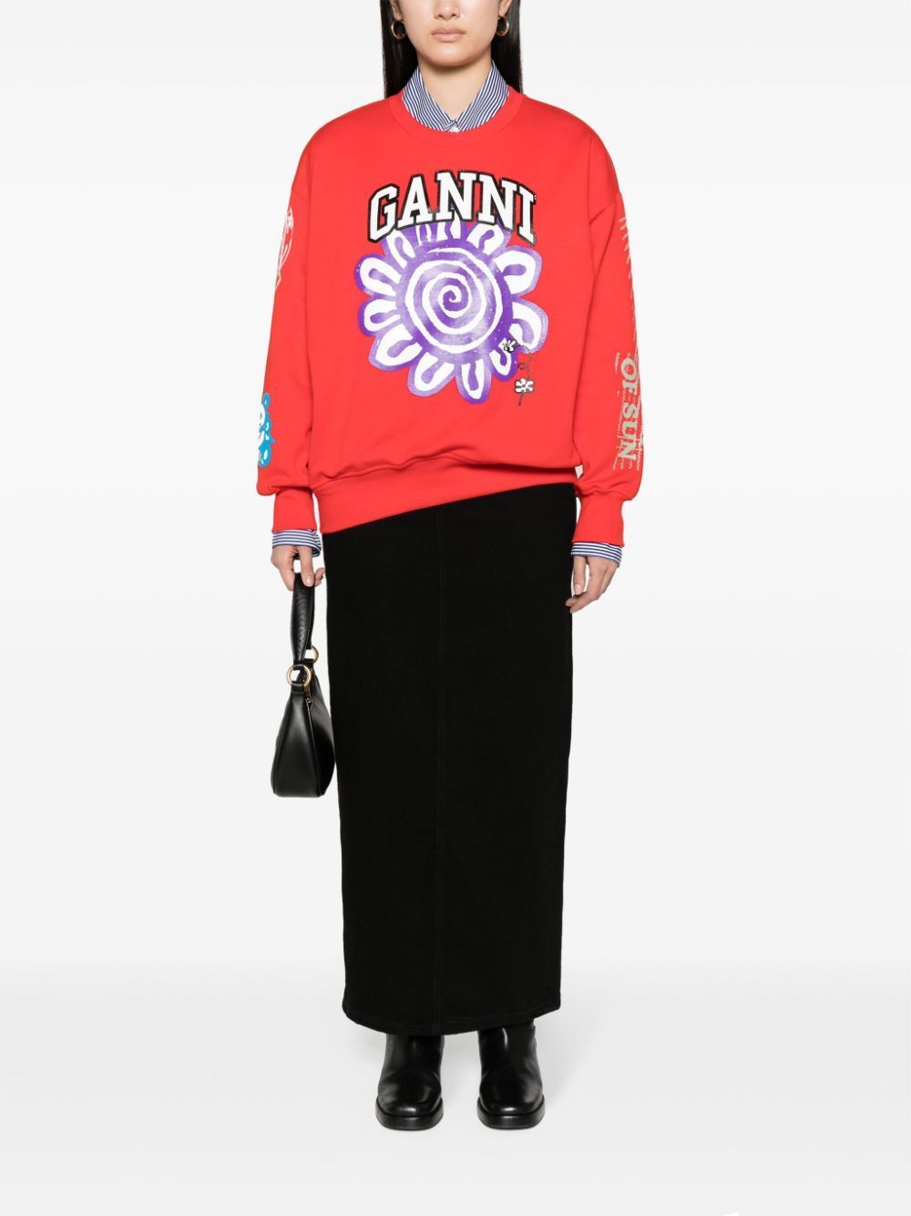 Ganni Logo-print Organic Cotton Sweatshirt In Red