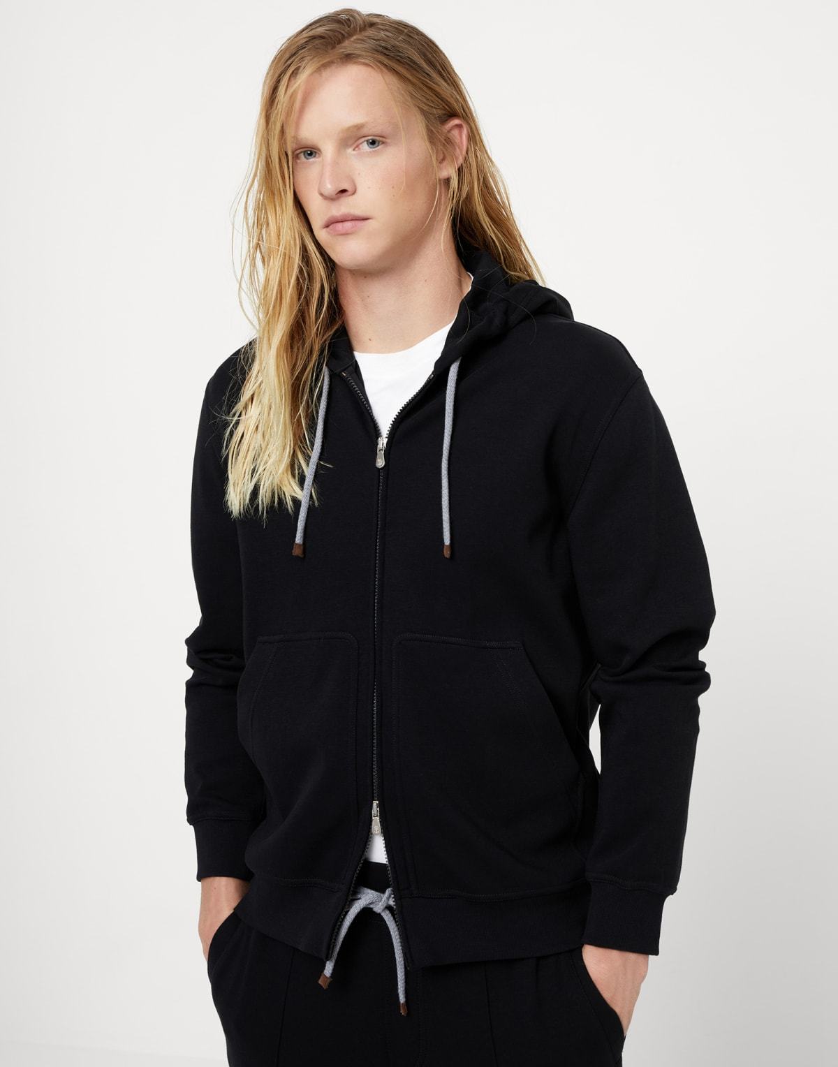 Brunello Cucinelli Cotton Blend Zipped Hoodie In Black
