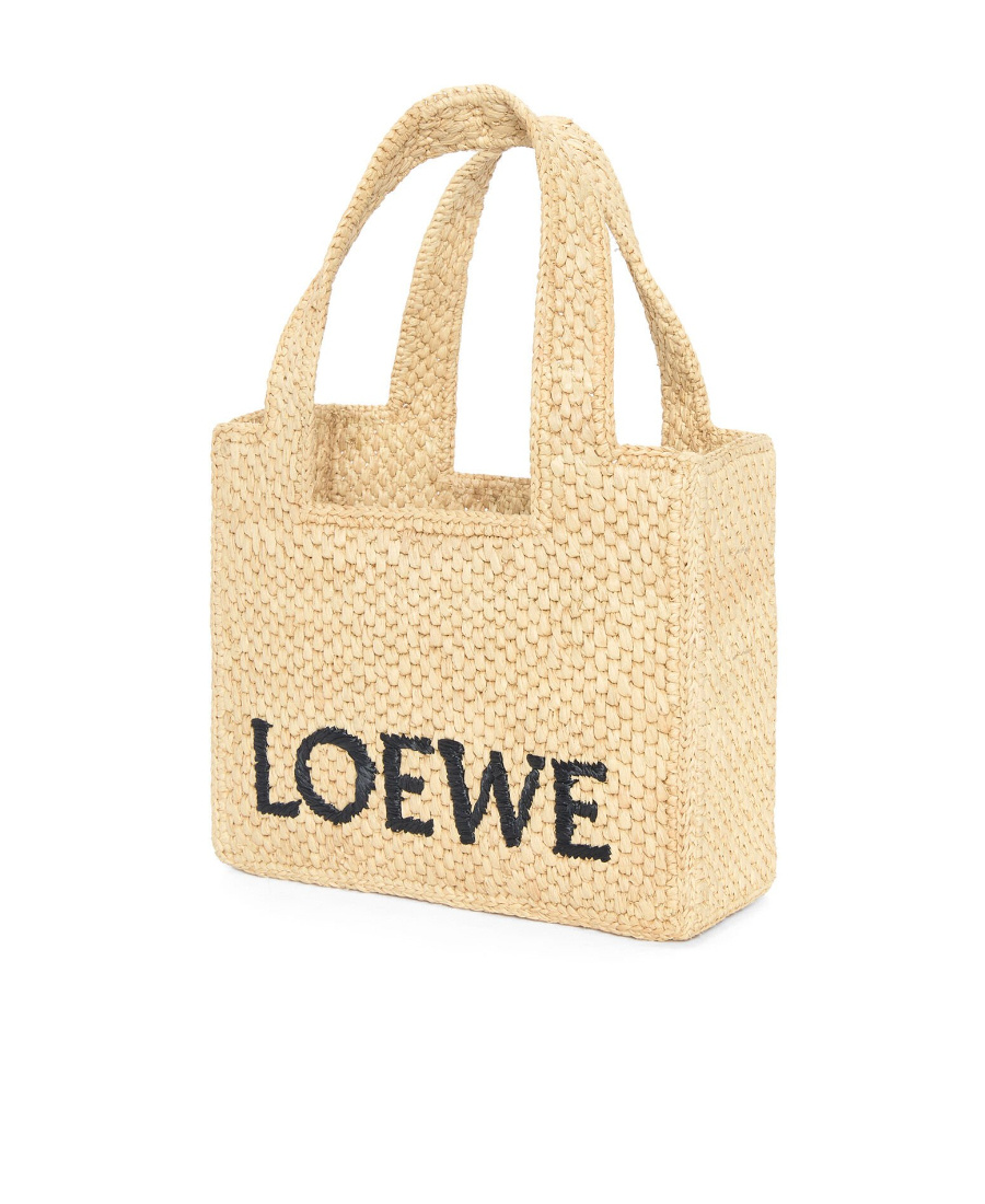 Loewe Logo-embroidered Raffia Tote Bag In Nude