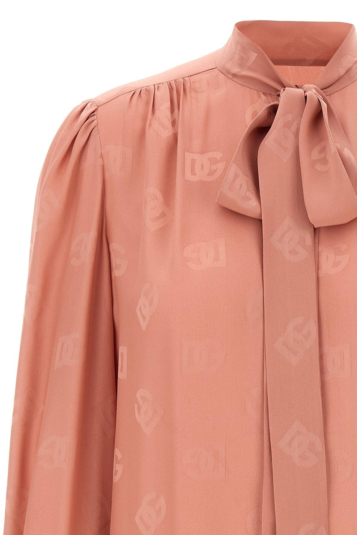 Dolce & Gabbana Silk Shirt With Puff Shoulders And Bow Detail In Pink