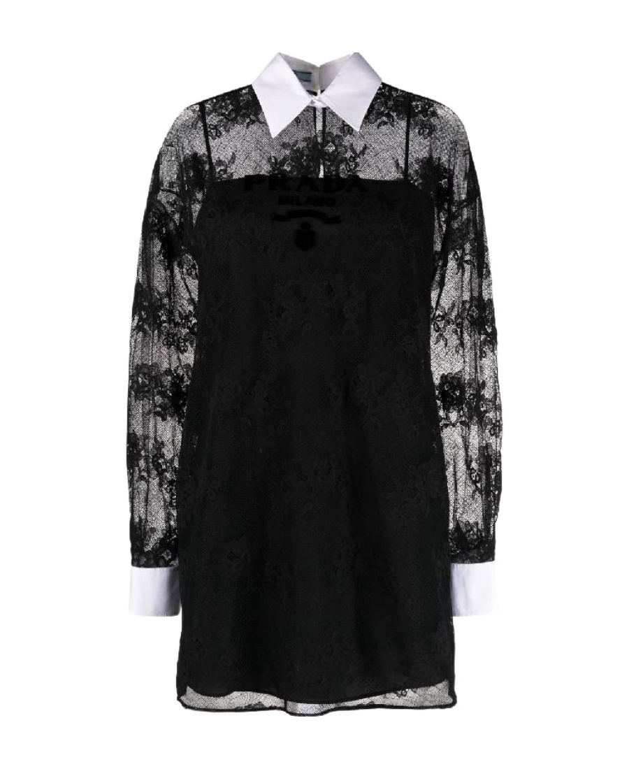 Prada Long-sleeved Dress With Shirt Collar In Black