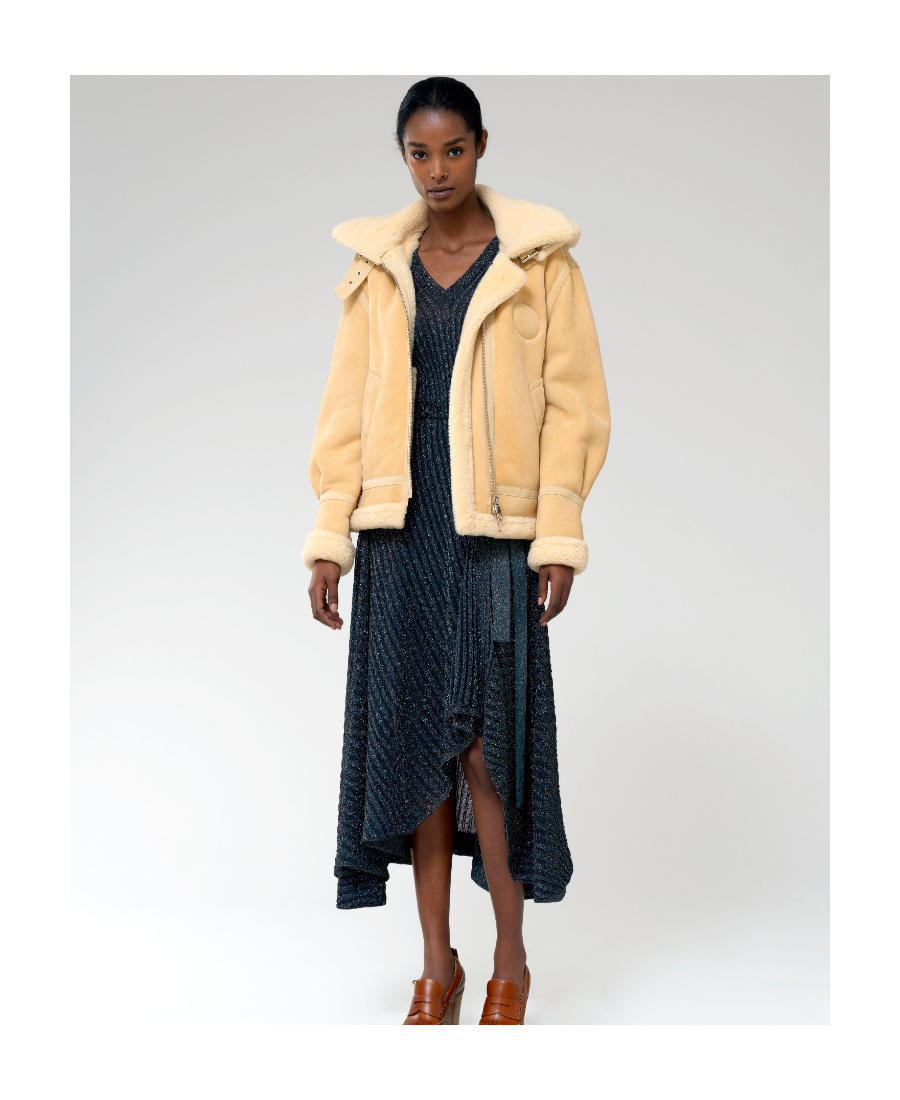 Chloé Shearling Trim Aviator Jacket