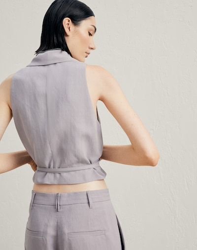 Brunello Cucinelli Tie-fastening Sleeveless Jacket In Gray