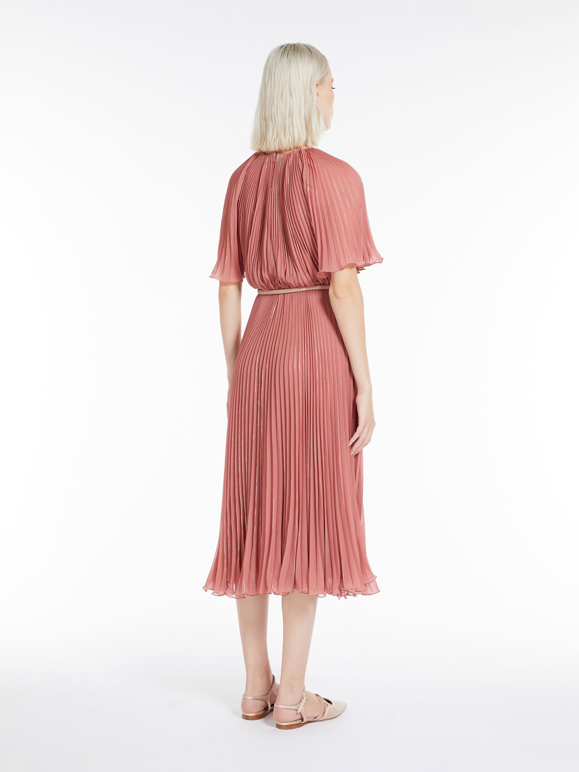 Max Mara Georgette Pleated Dress In Pink