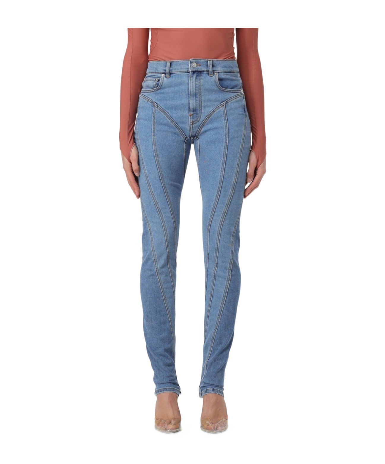 Mugler Spiral Skinny Jeans In Blue
