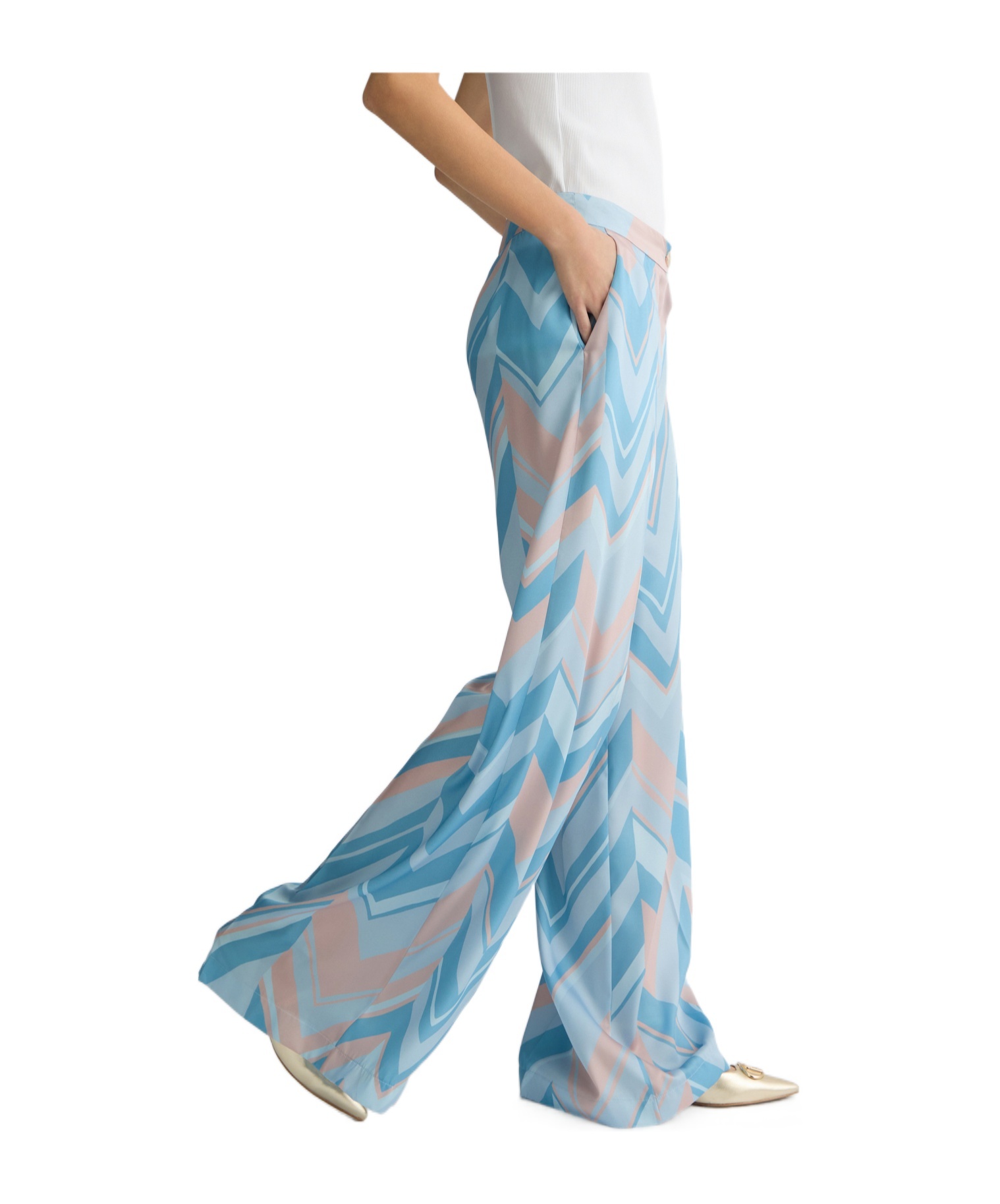 Liu •jo Liu Jo Soft Light Blue And Pink Printed Trousers