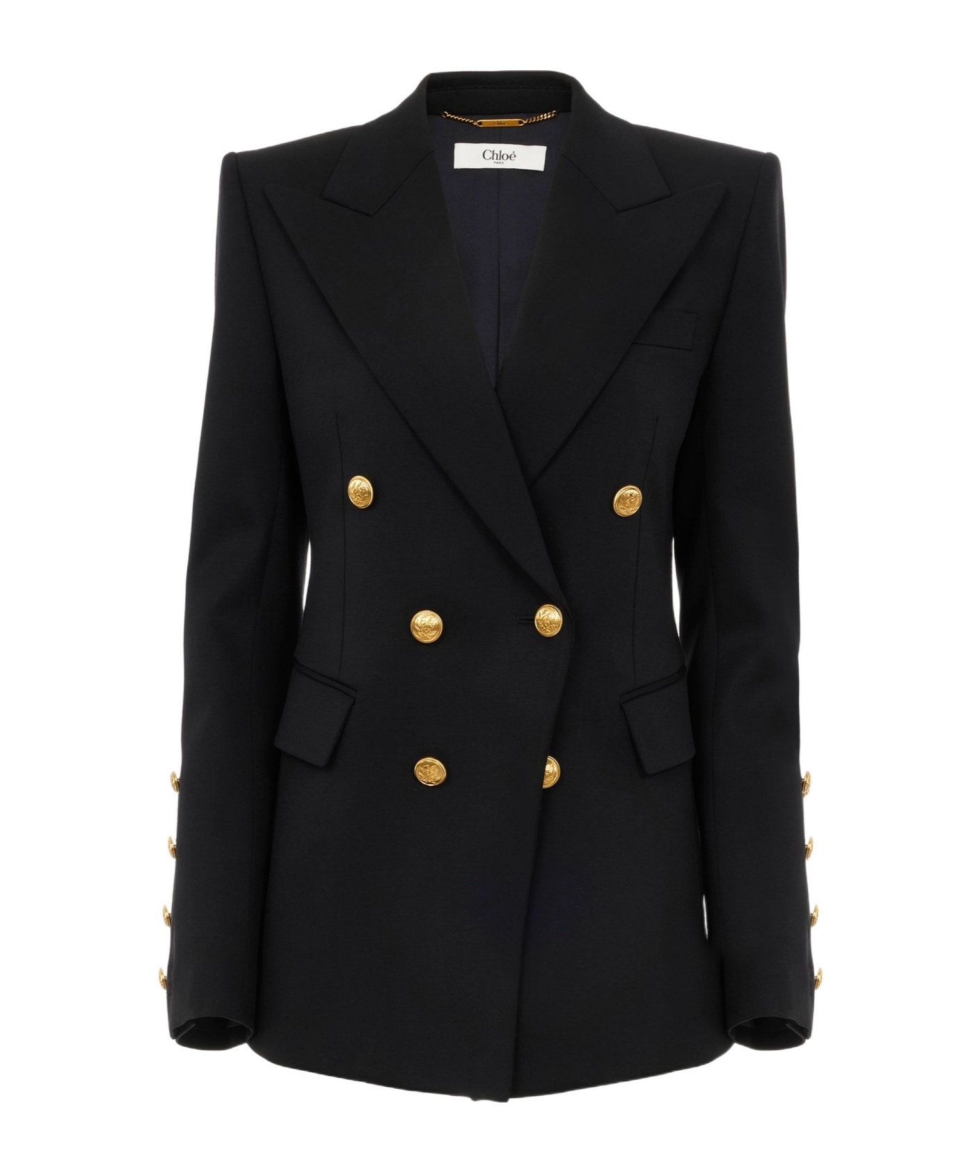 Chloé Double Breasted Stretch Wool Grain De Poudre Blazer In Black