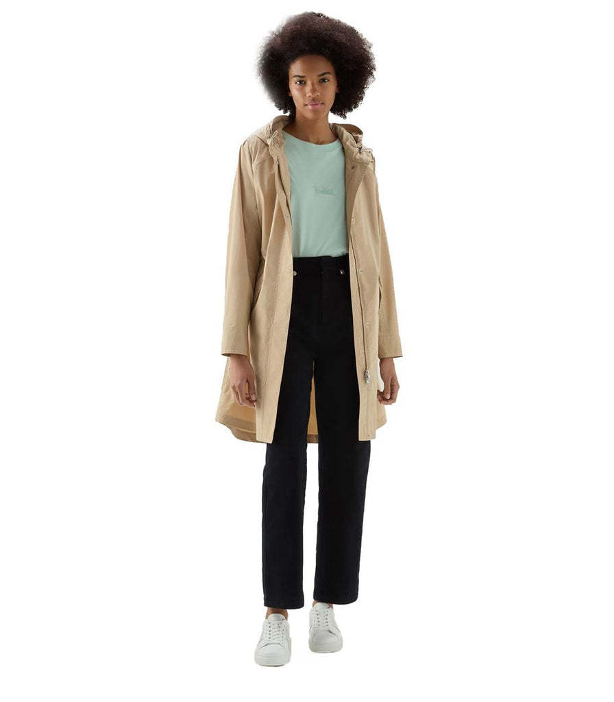 Woolrich Logo Hooded Coat In Nude