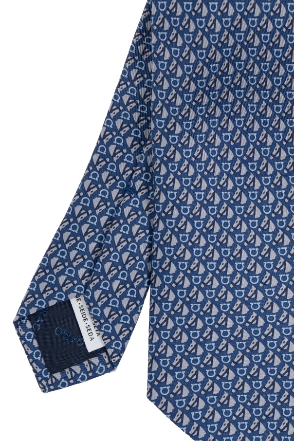 Ferragamo Logo Pattern Tie In Blue