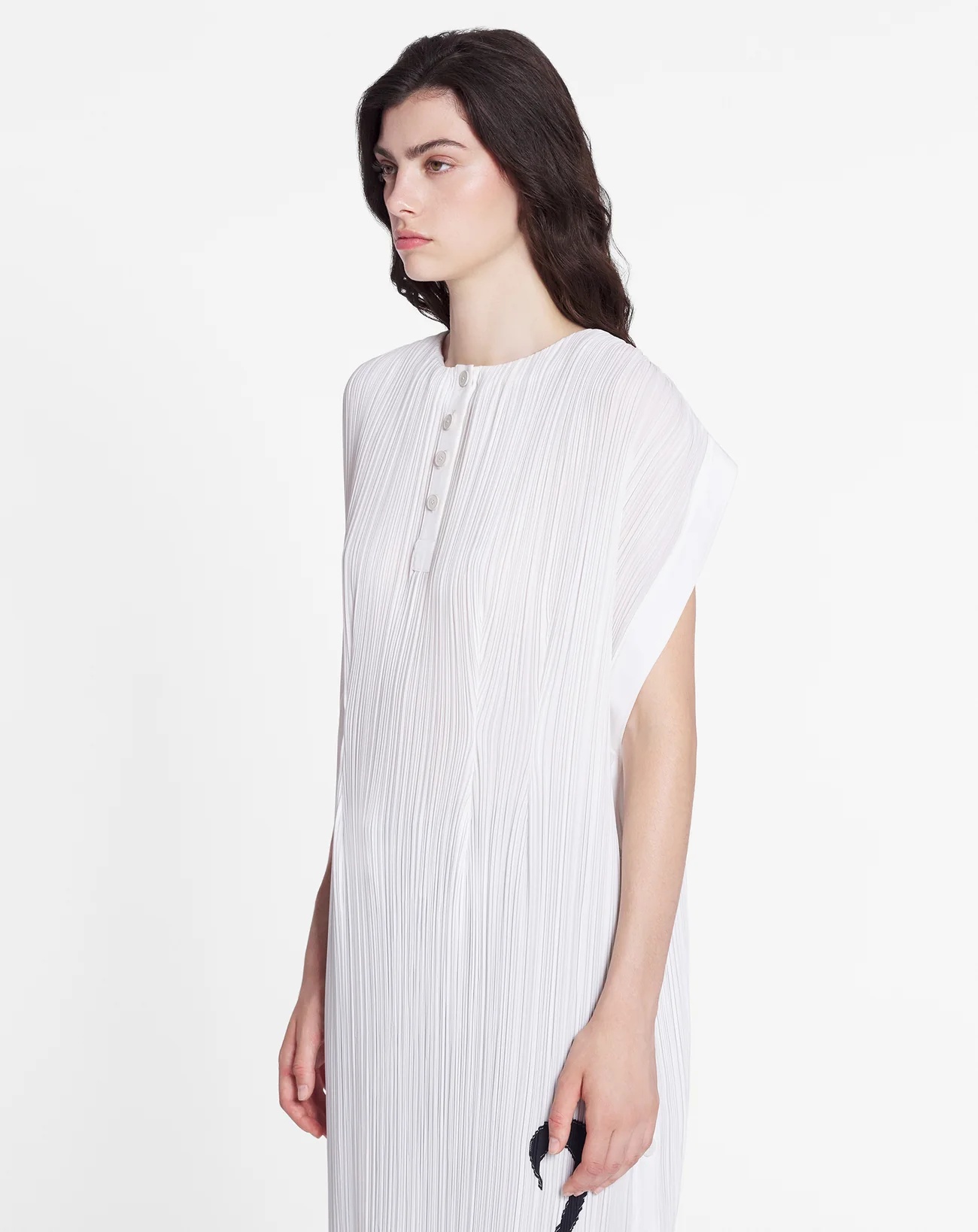 Lanvin Sleeveless Plisse Midi Dress In White