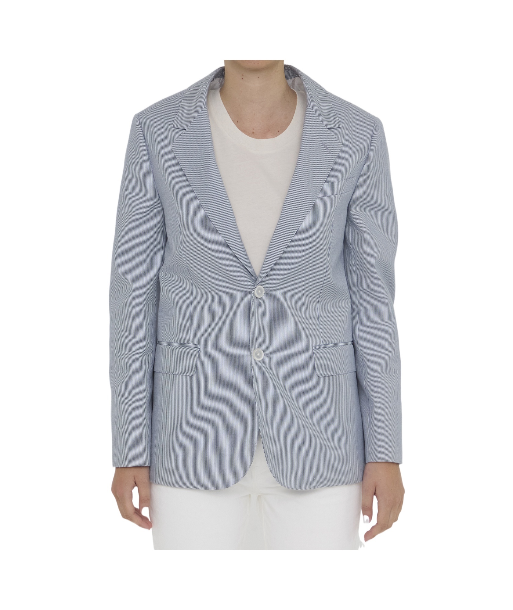 Celine Striped Polyester And Cotton Blend Single-breasted Jude Jacket In Blue And White In Gray