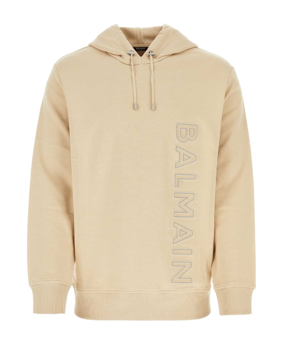 Shop Balmain Logo-embossed Cotton Hoodie In Nude