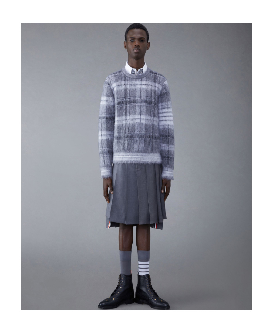 THOM BROWNE THOM BROWNE TARTAN CREWNECK LONG-SLEEVED JUMPER