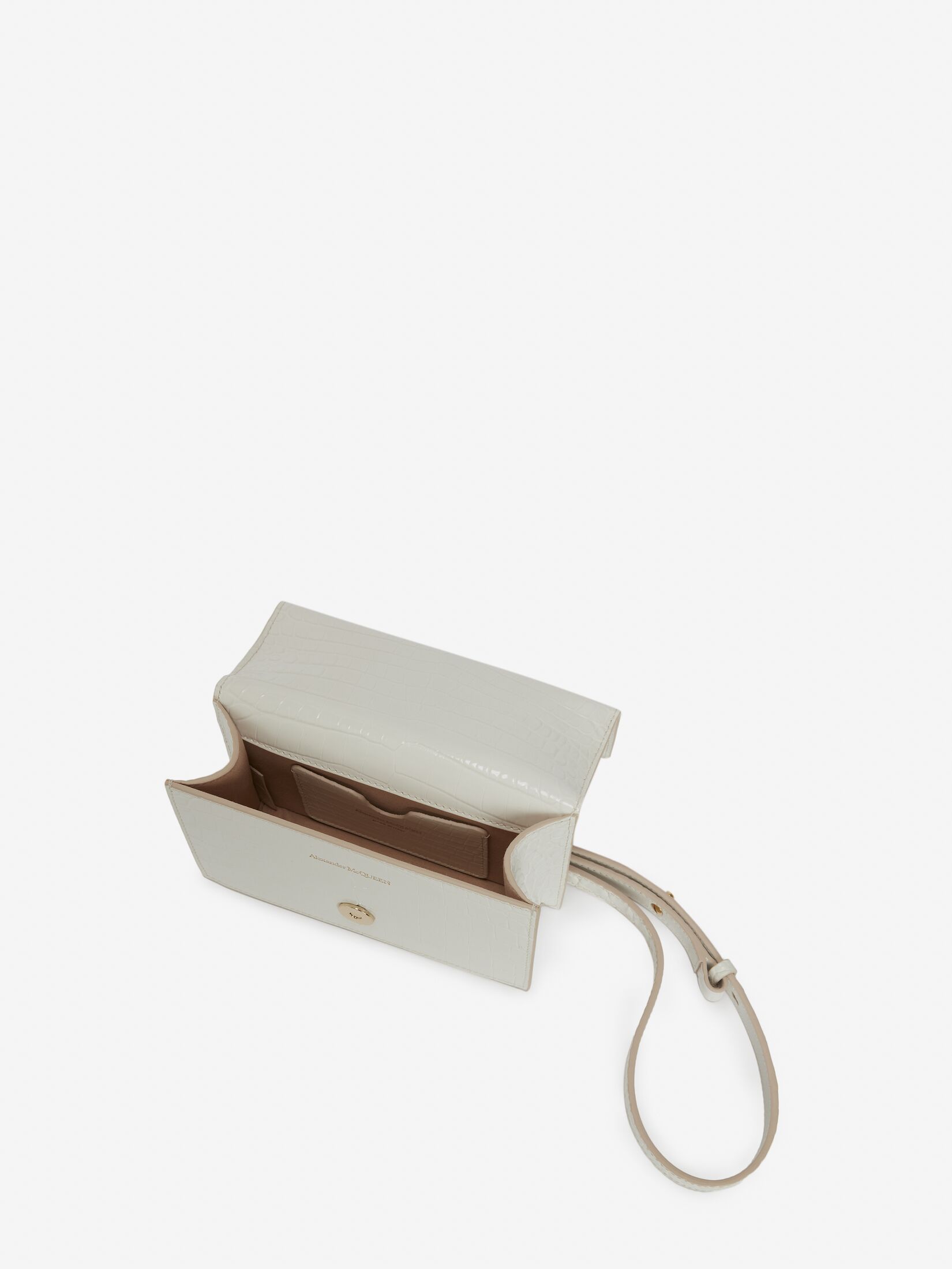 Alexander Mcqueen Mini Jeweled Croc Embossed Shoulder Bag In White