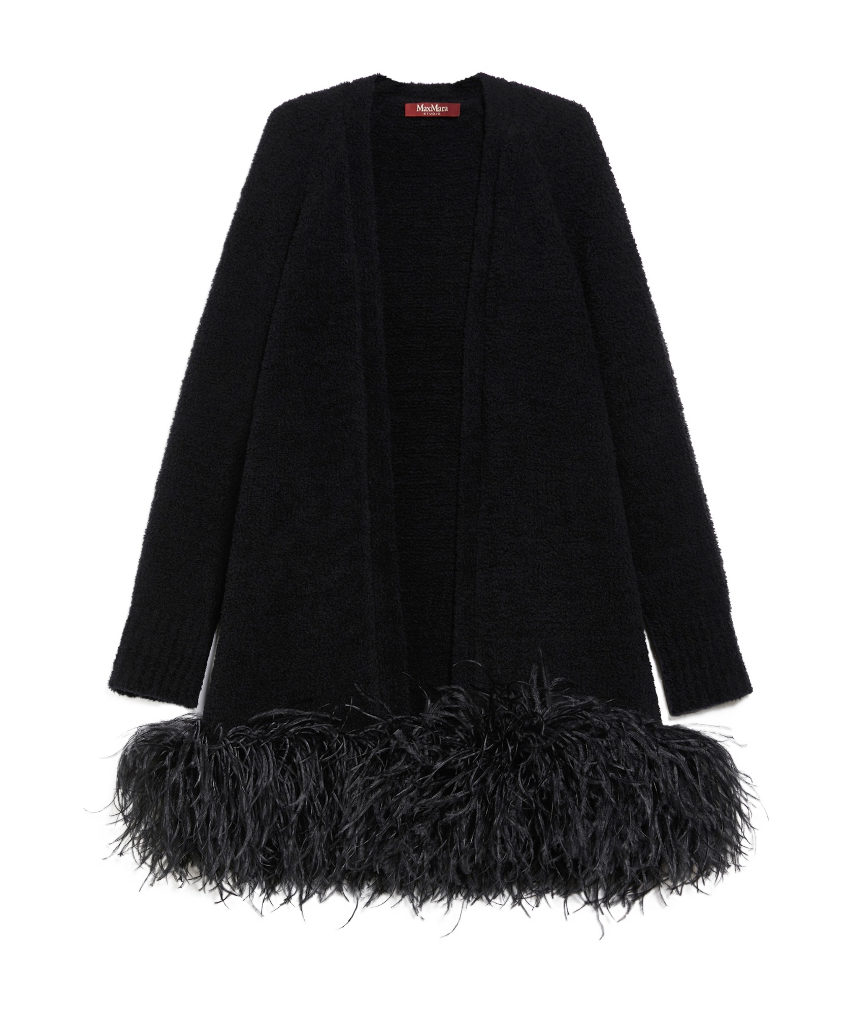 Shop Max Mara Studio Feather Detailed Open Front Cardigan In Black