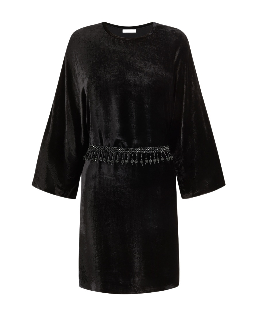 P.a.r.o.s.h Beaded-belt Velvet Minidress In Black