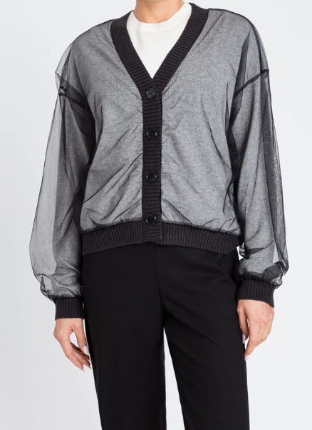 Twinset Tulle-paneled Cardigan In Black