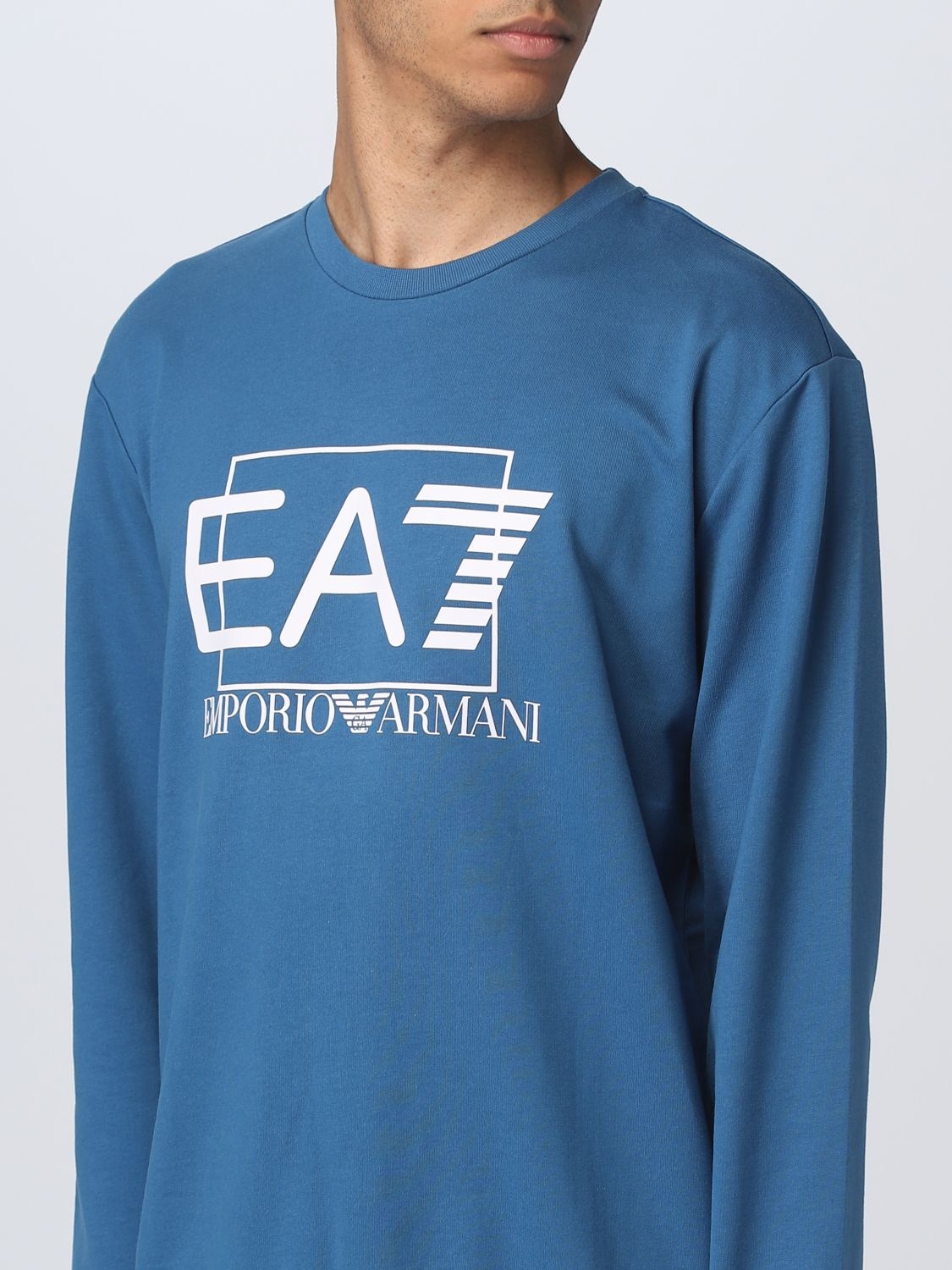 Ea7 Logo Printed Sweater In Blue