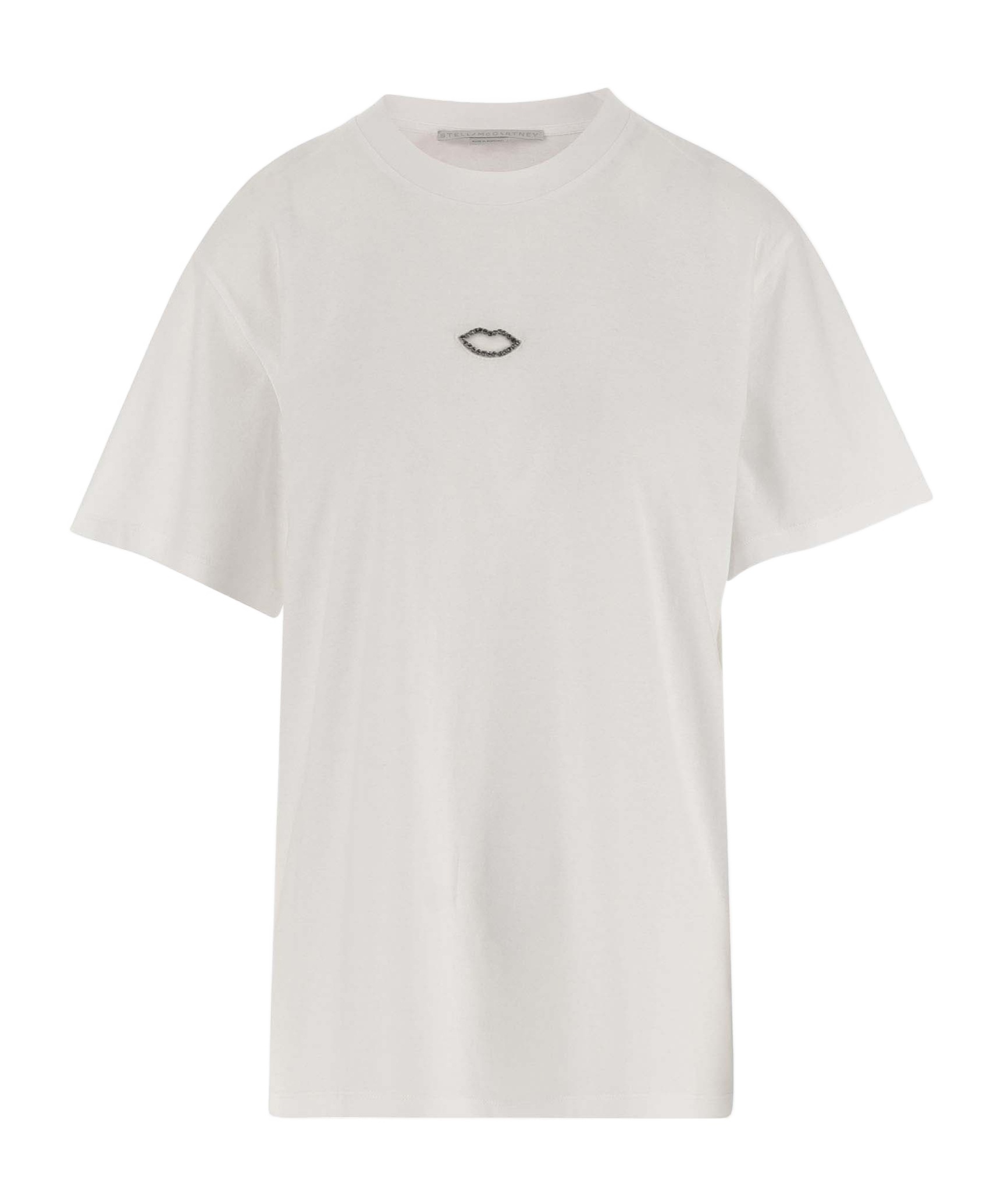 Stella Mccartney White Crewneck T-shirt With Embroidered Logo At The Front In Cotton Woman In White