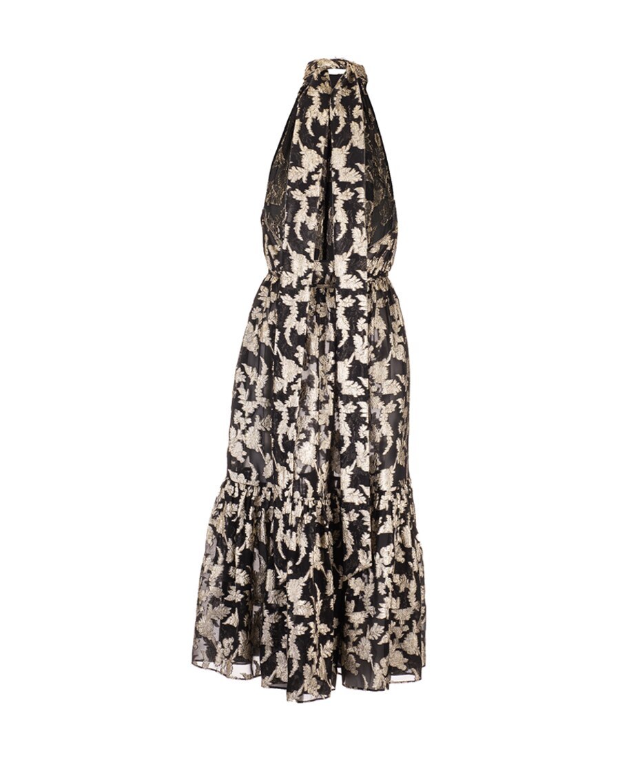 Saint Laurent Long Lavallière Halterneck Dress In Multicolor
