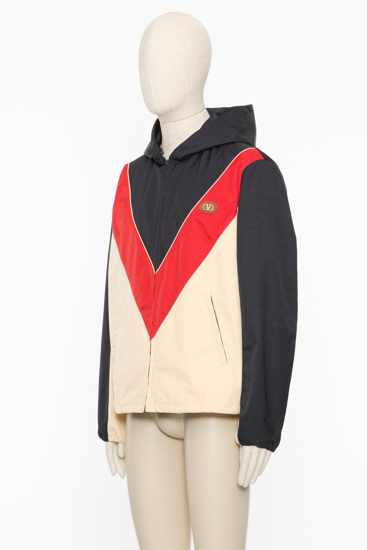 Valentino Logo Windbreaker With Hood And Pockets In Nude