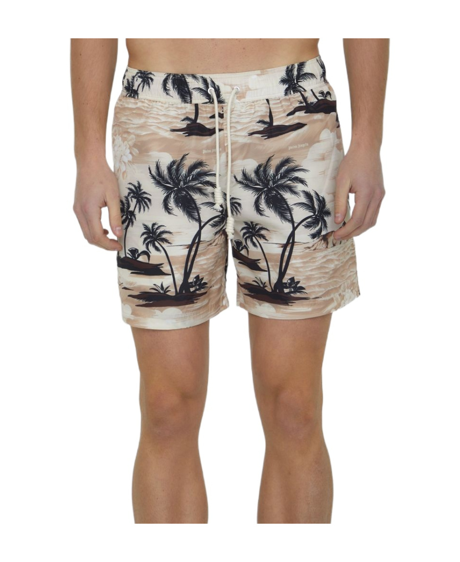 Palm Angels Hawaiian Dream Drawstring Swim Shorts In White