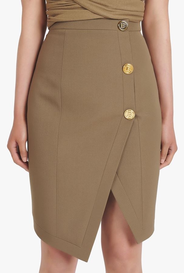 Balmain Asymmetric High-waisted Skirt In Brown