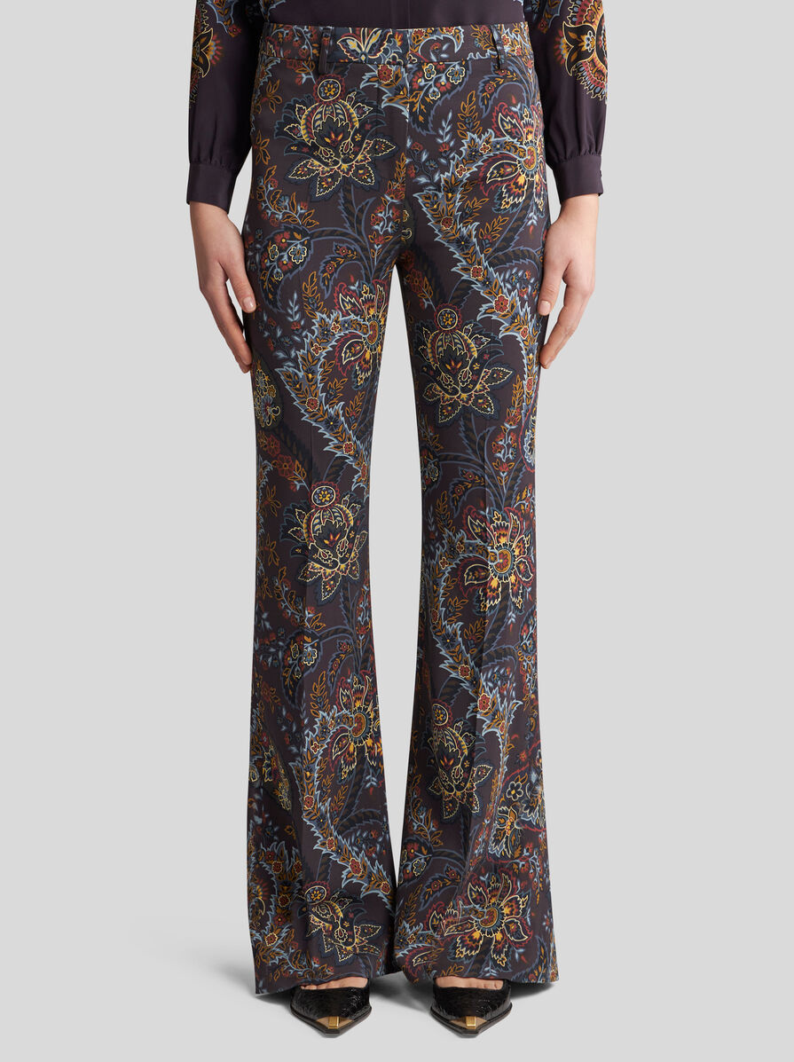 Etro Printed Stretch Viscose Pant In Black