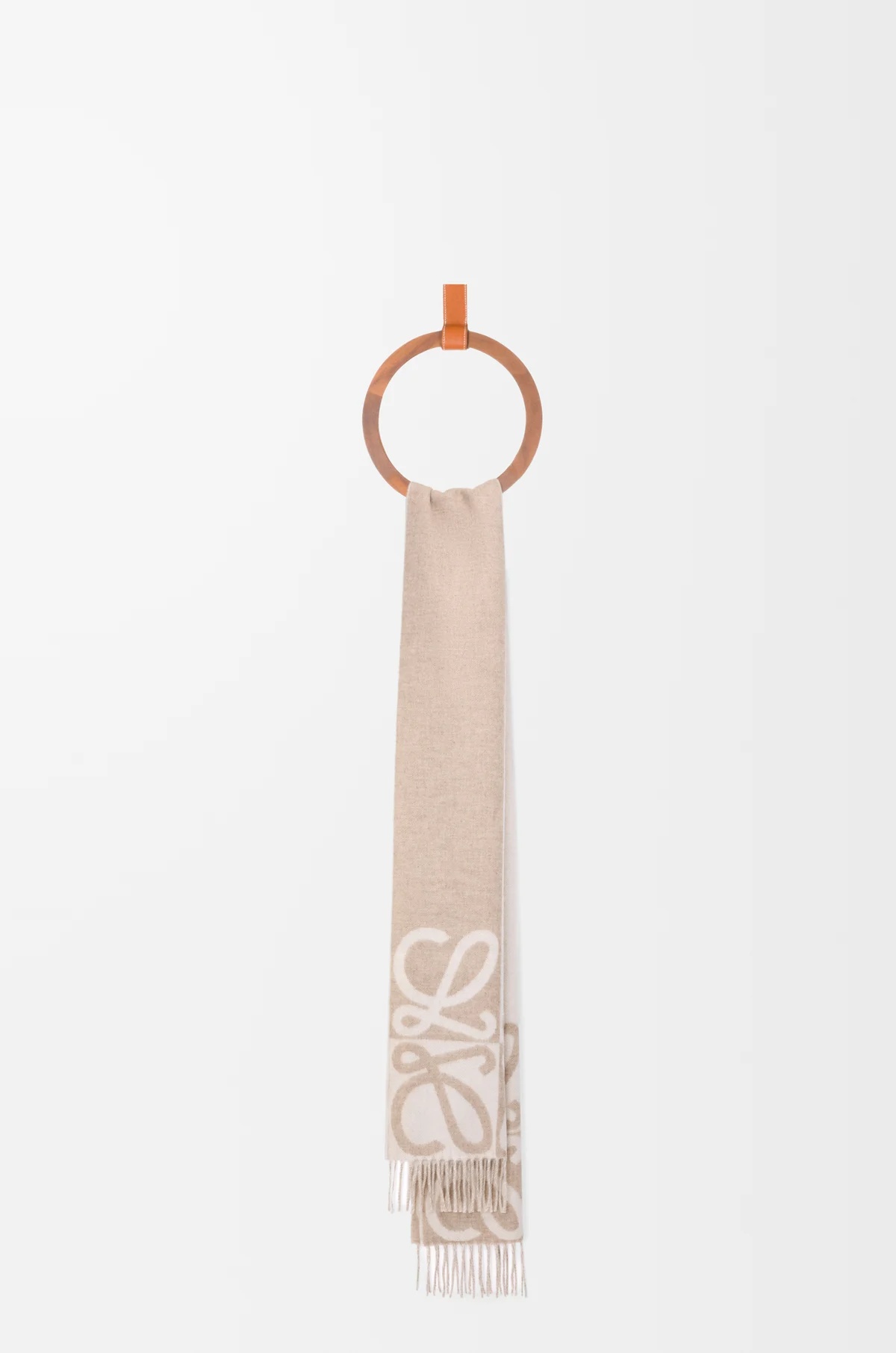 Loewe Anagram Fringed Scarf In Neutral