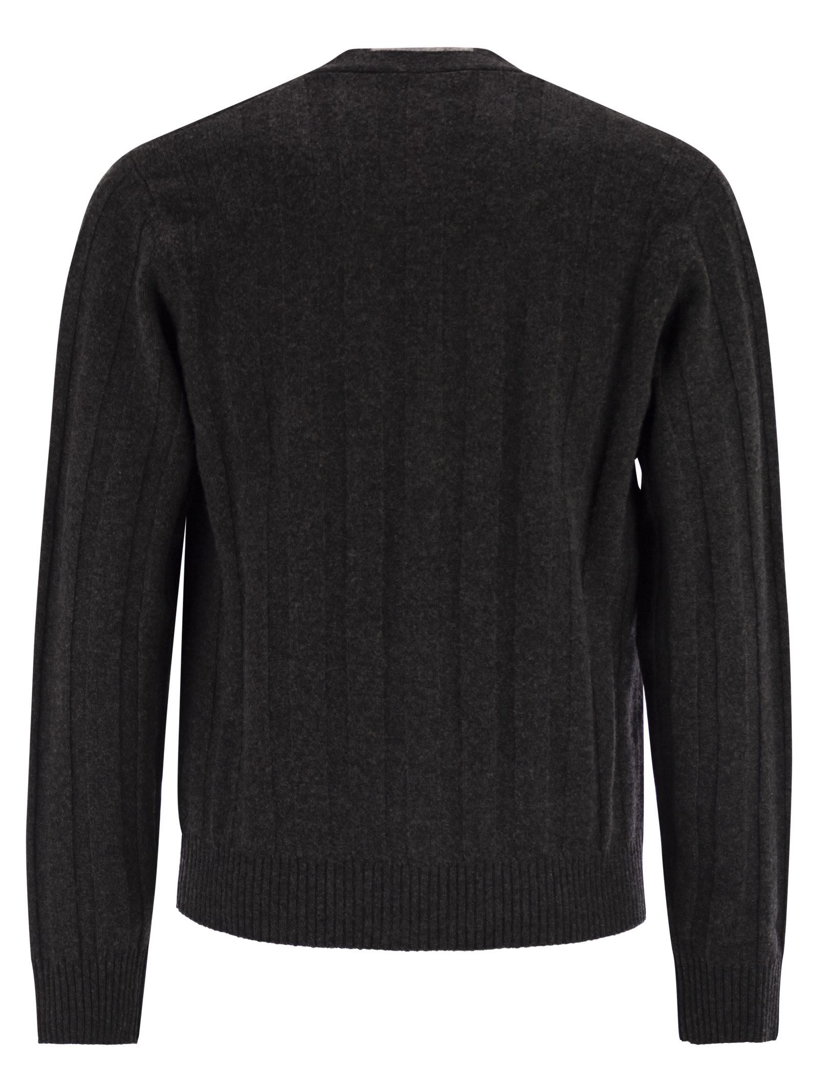 Peserico Wool And Cashmere Cardigan With V-neck In Black
