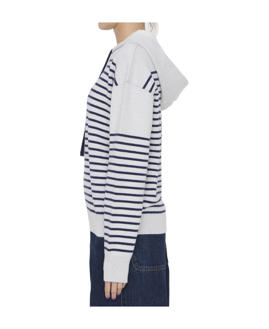 Loewe Striped Drawstring Knitted Hoodie In White