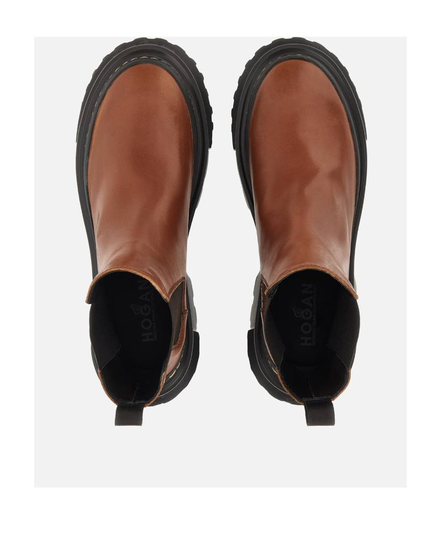 Hogan Chunky Sole Leather Ankle Boots In Black