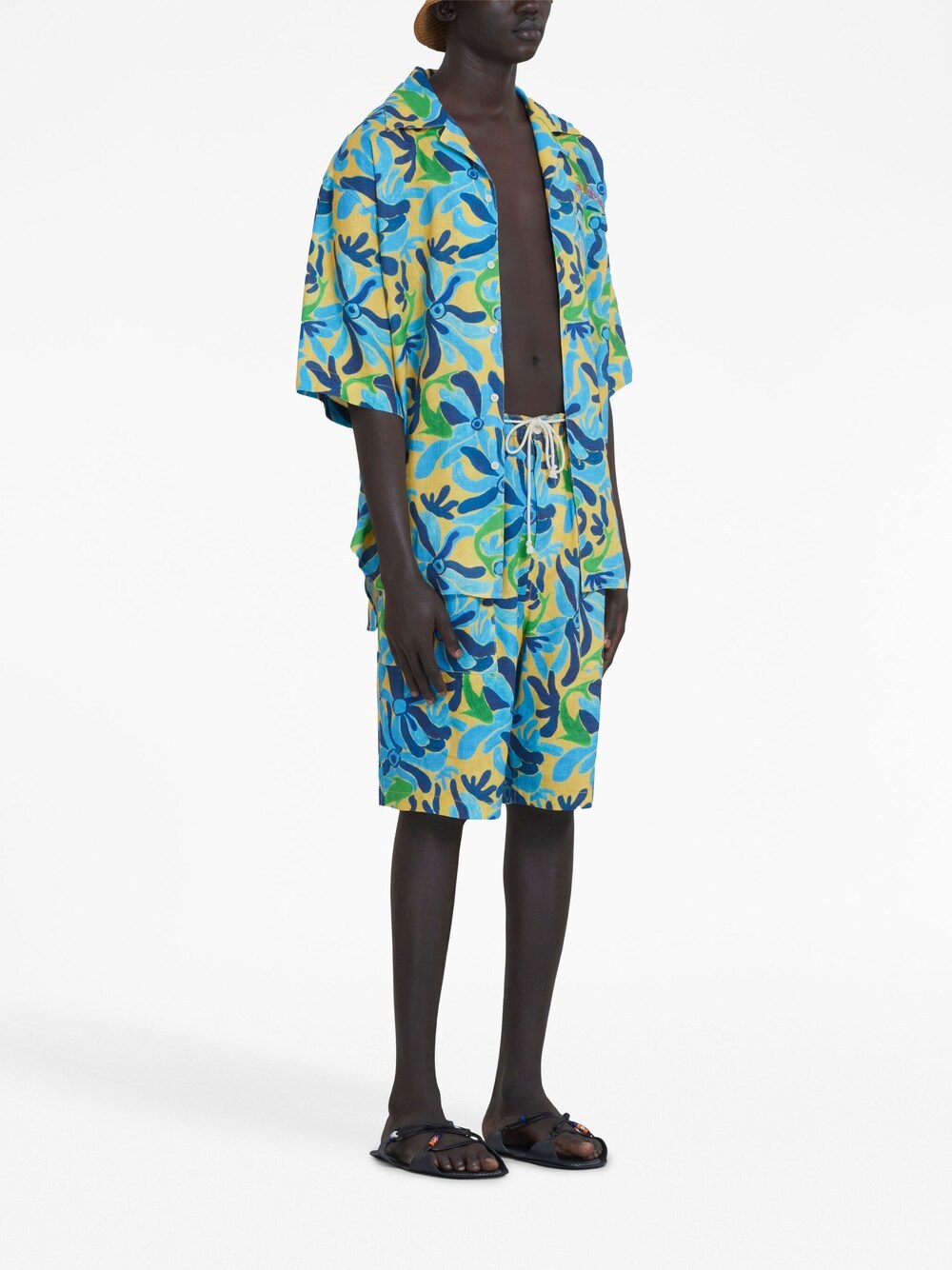Marni X No Vacancy Inn Fish-print Linen-blend Shirt In Green