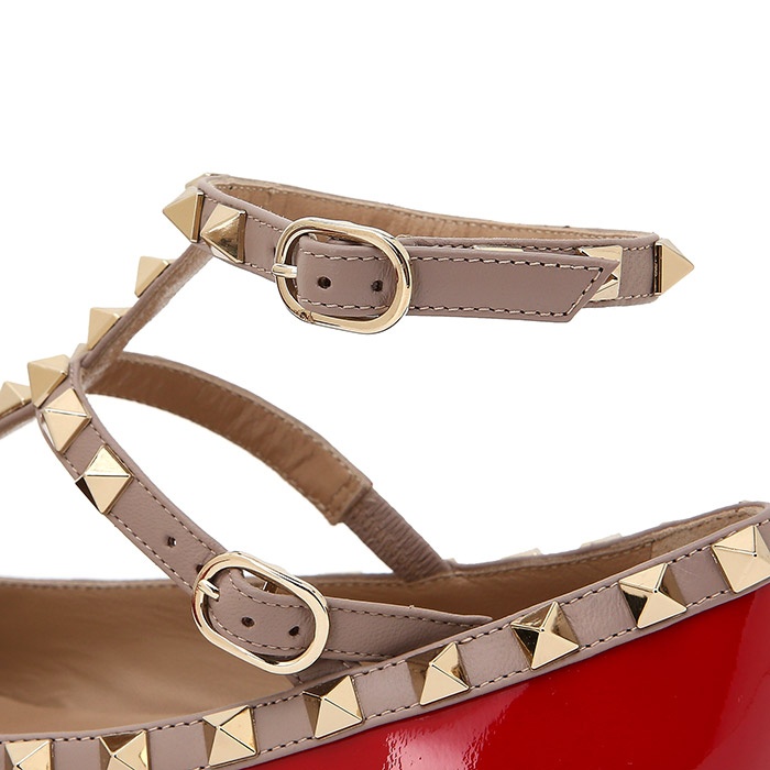 Valentino Rockstud Patent Leather Ballet Flats In Nude