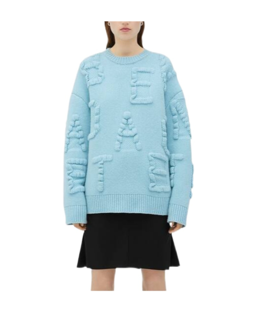 Bottega Veneta Light Blue Stretch Wool Blend Shetland Alphabet Oversize Sweater In Blue