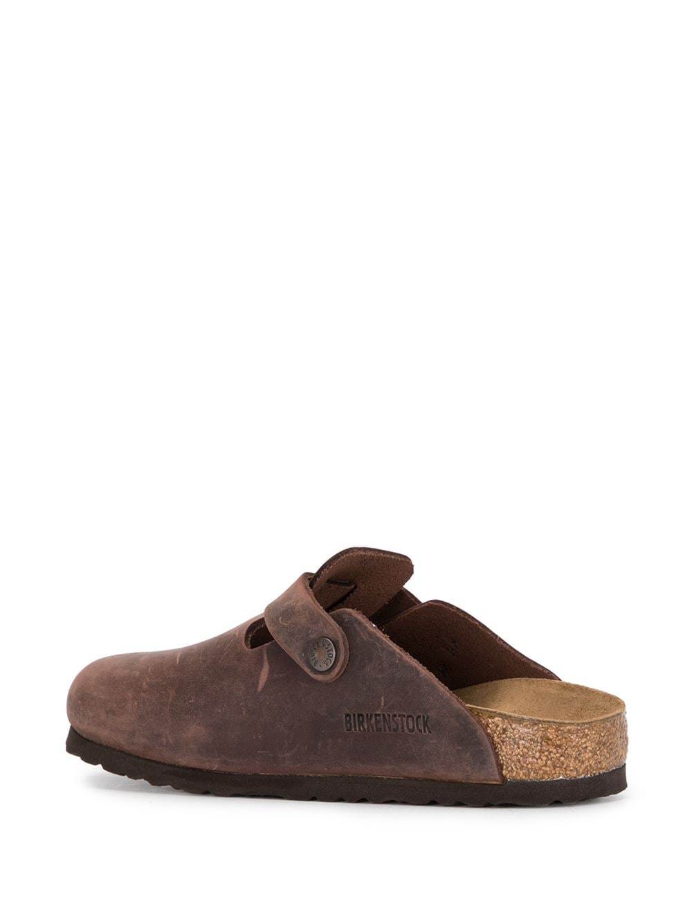 Birkenstock Boston Leather Slides In Brown