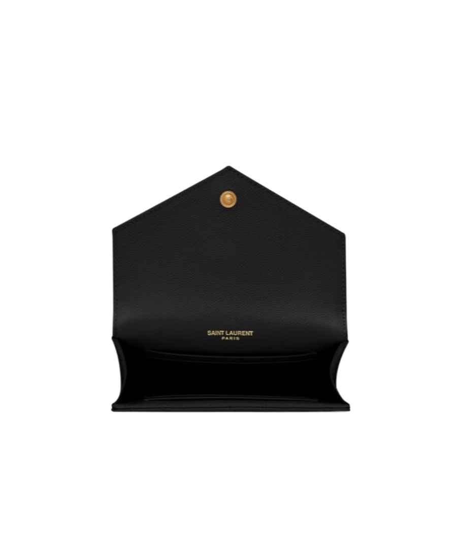 Saint Laurent Pebbled Envelope Cardholder In Black