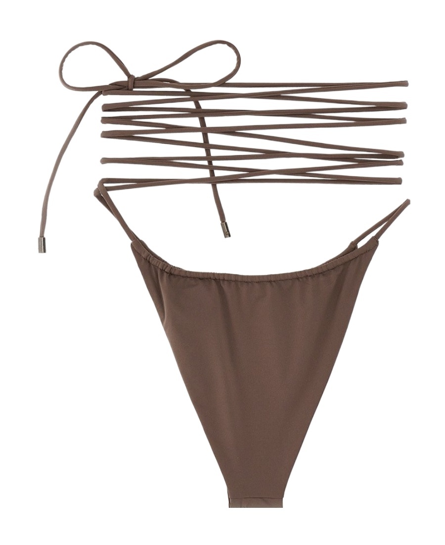 Saint Laurent Wraparound Lace-up Bikini Bottom In Brown