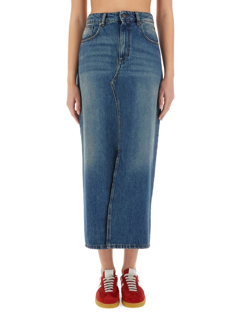 Msgm Front Slit Denim Midi Skirt